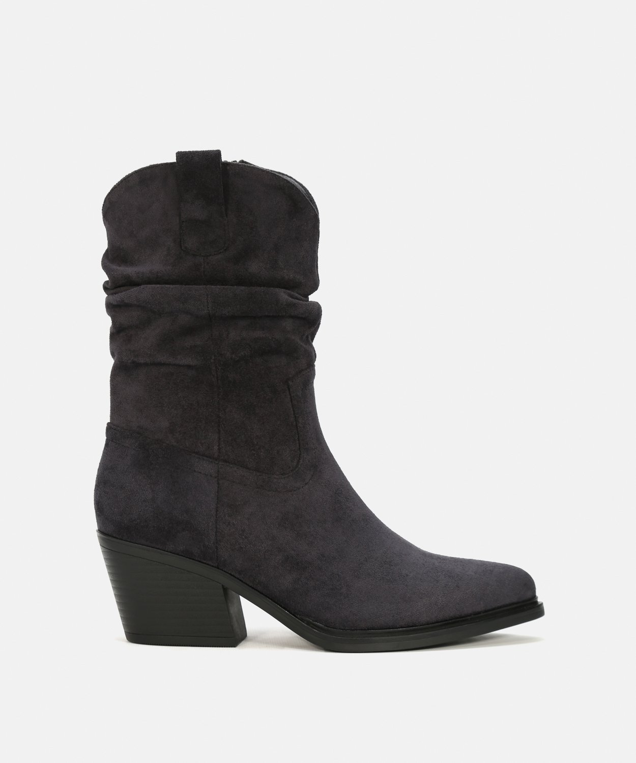 Botas tac&oacute;n media ca&ntilde;a grises slouchy 